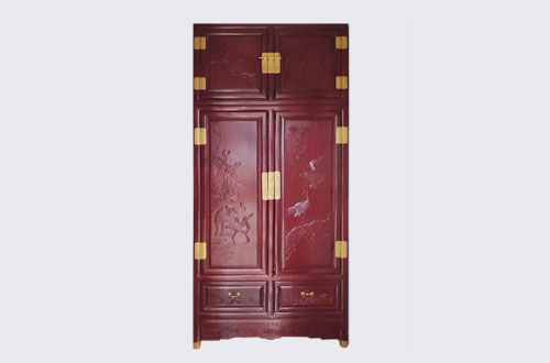 台山高端中式家居装修深红色纯实木衣柜